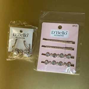Pearl and Rhinestone Hair Accessories Pins and Earrings Set